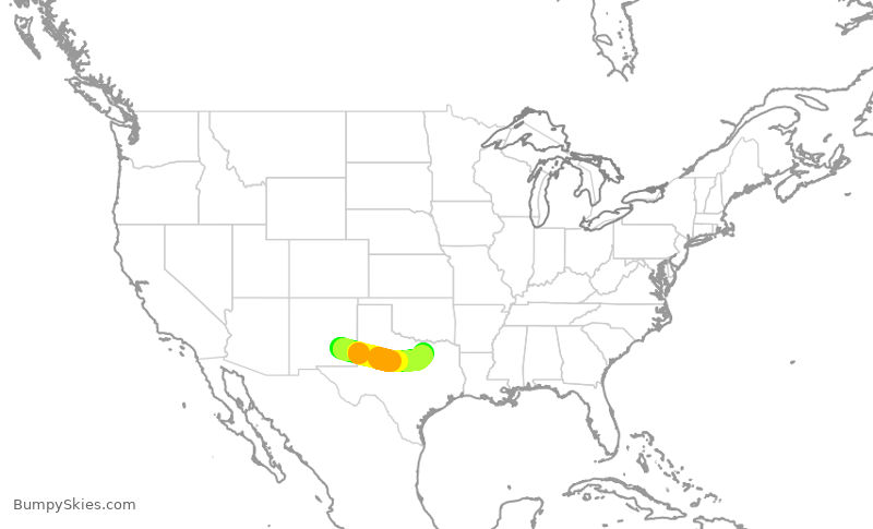 Turbulence forecast map for SKW6191, ROW to DFW