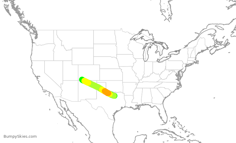 Turbulence forecast map for SKW6192, DFW to DRO