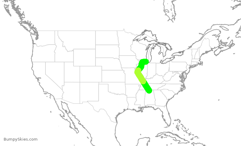 Turbulence forecast map for SKW6196, HSV to ORD