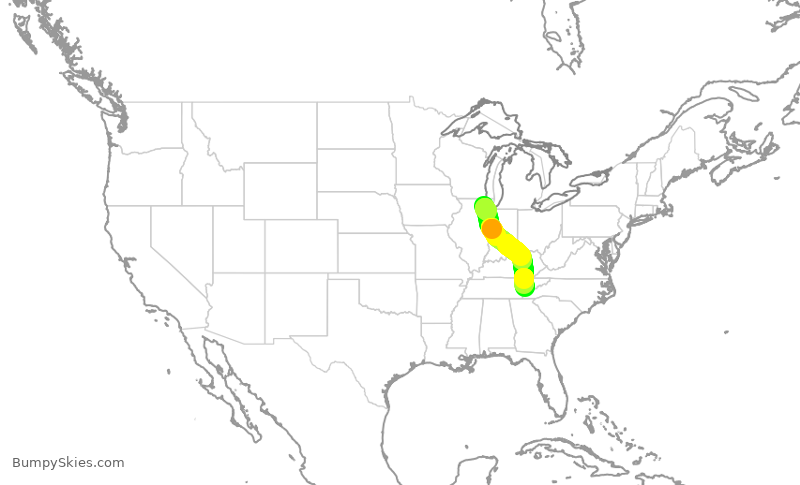 Turbulence forecast map for SKW6197, ORD to TYS