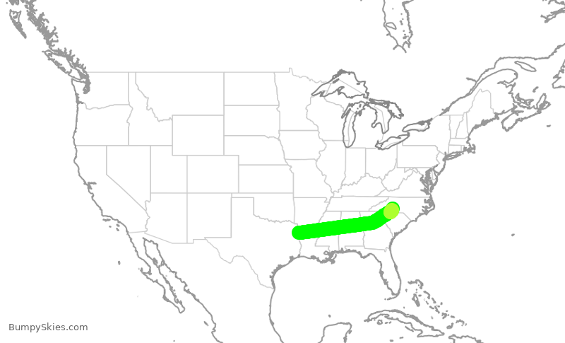 Turbulence forecast map for SKW6197, SHV to CLT