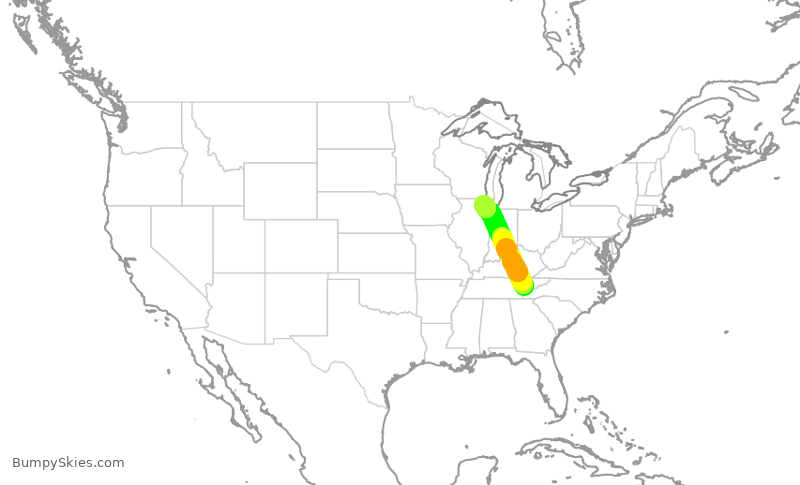 Turbulence forecast map for SKW6197, TYS to ORD