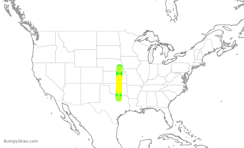 Turbulence forecast map for SKW6198, DFW to LNK