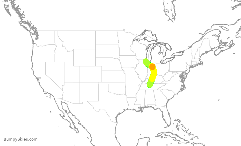 Turbulence forecast map for SKW6200, BNA to ORD