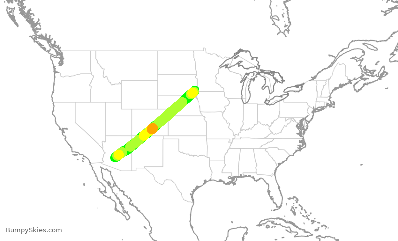 Turbulence forecast map for SKW6200, FSD to PHX