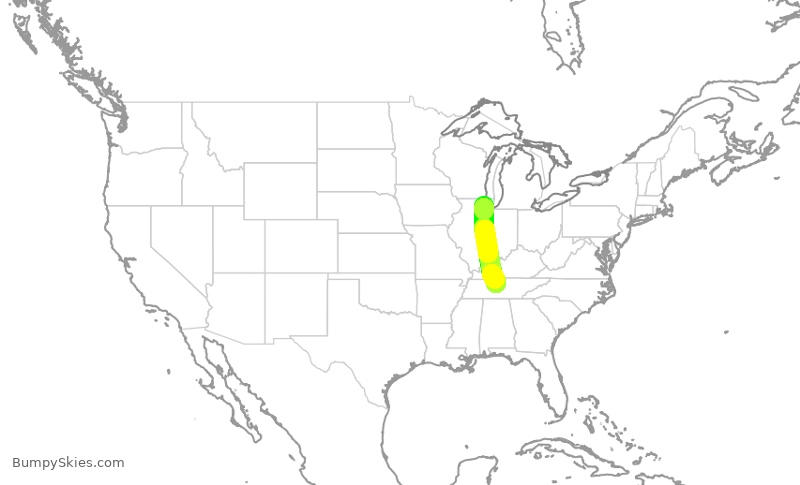 Turbulence forecast map for SKW6200, ORD to BNA