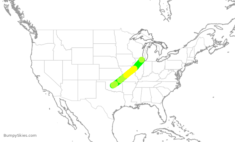 Turbulence forecast map for SKW6204, OKC to ORD