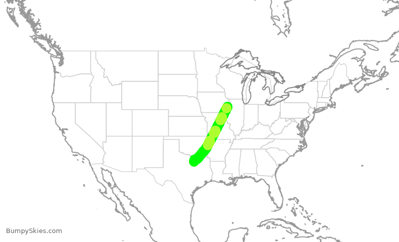 Turbulence forecast map for SKW6206, MLI to DFW