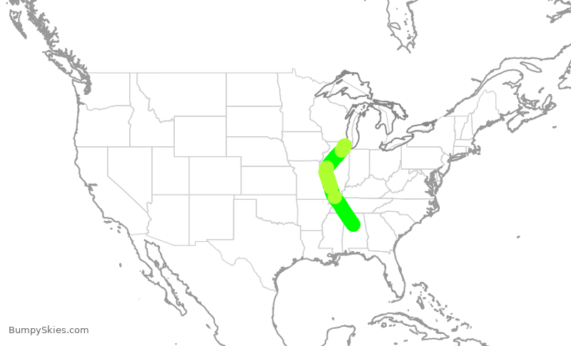 Turbulence forecast map for SKW6208, BHM to ORD