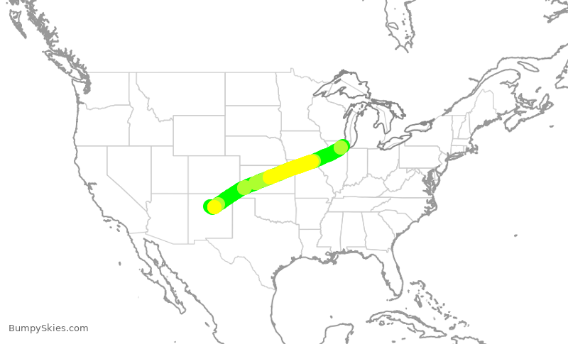 Turbulence forecast map for SKW6209, SAF to ORD