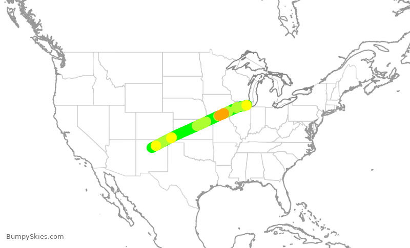 Turbulence forecast map for SKW6210, ORD to SAF
