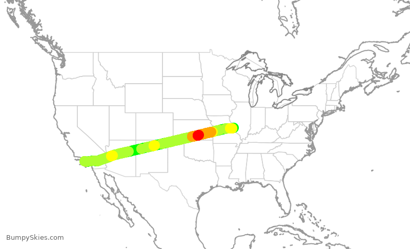Turbulence forecast map for SKW6215, LAX to STL