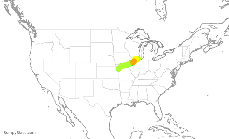 Turbulence forecast map for SKW6215, MCI to ORD
