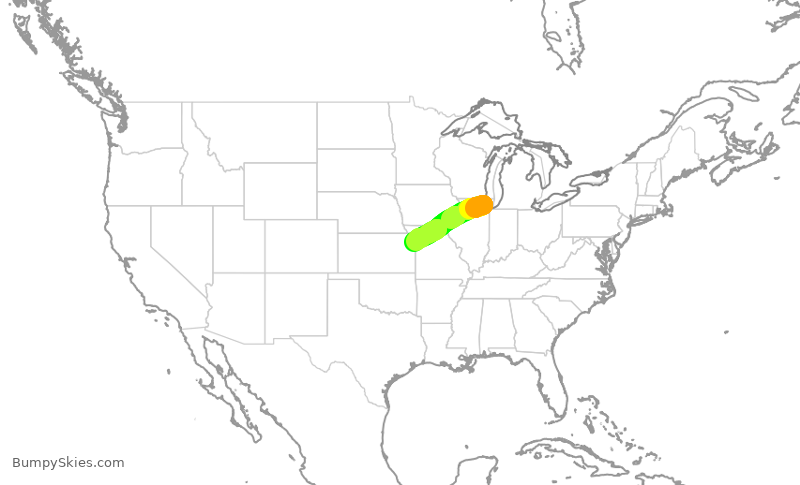 Turbulence forecast map for SKW6215, ORD to MCI