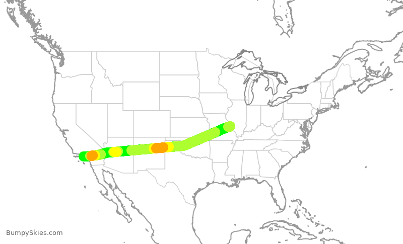 Turbulence forecast map for SKW6216, STL to LAX