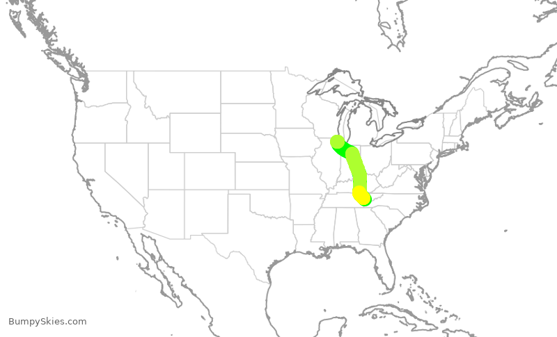 Turbulence forecast map for SKW6216, TYS to ORD
