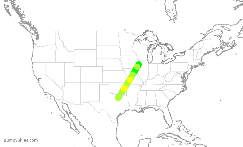 Turbulence forecast map for SKW6219, DFW to MLI