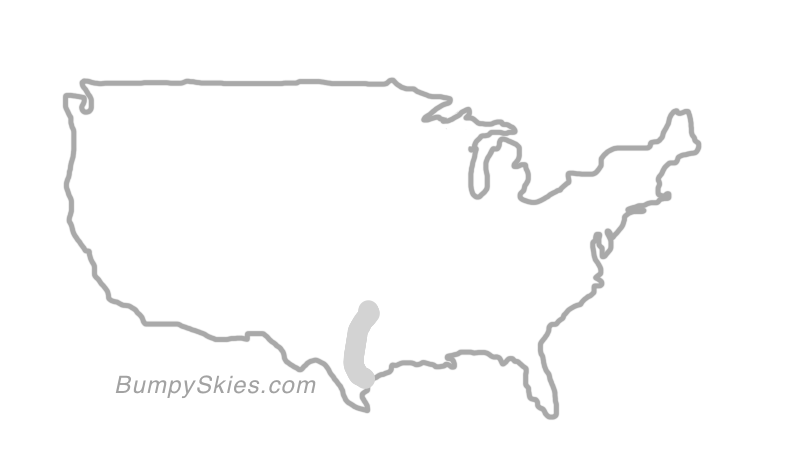 Map of continental US with illustrated flight path and turbulence forecast (described in text below)