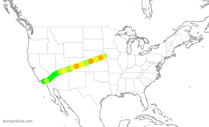 Turbulence forecast map for SKW6227, OMA to LAX