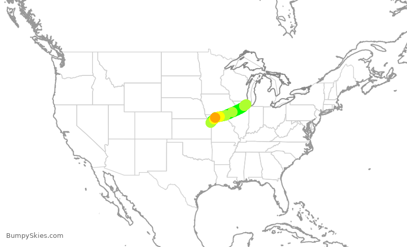 Turbulence forecast map for SKW6228, MCI to ORD