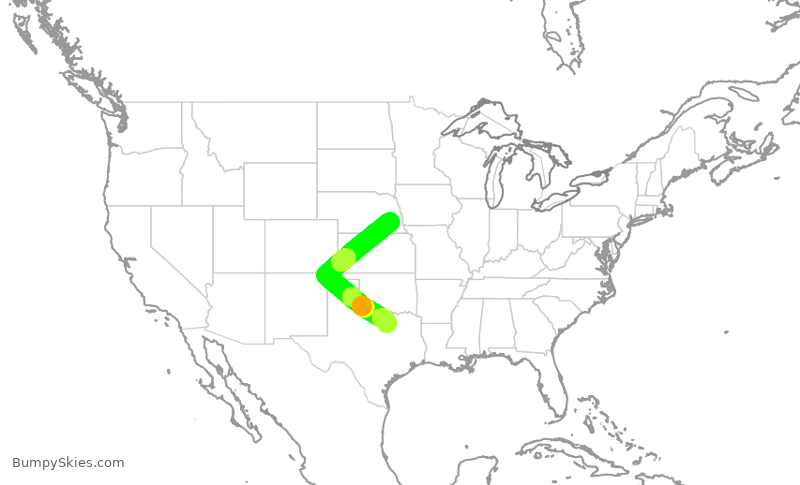Turbulence forecast map for SKW6229, LNK to DFW