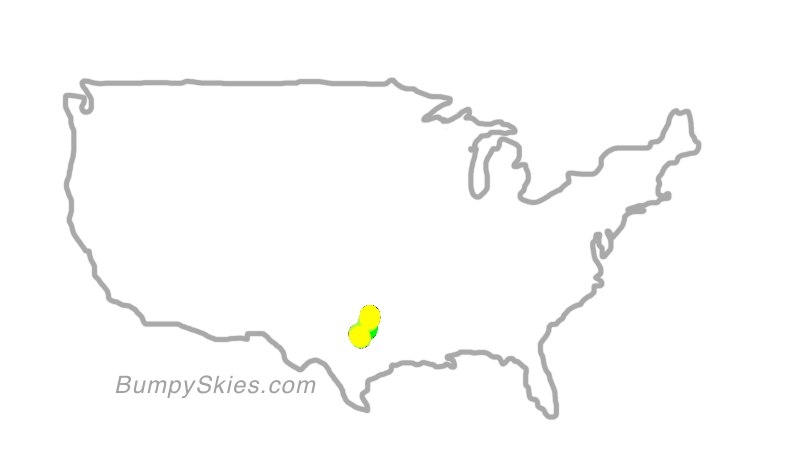 Map of continental US with illustrated flight path and turbulence forecast (described in text below)
