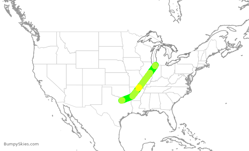 Turbulence forecast map for SKW6233, DFW to SBN