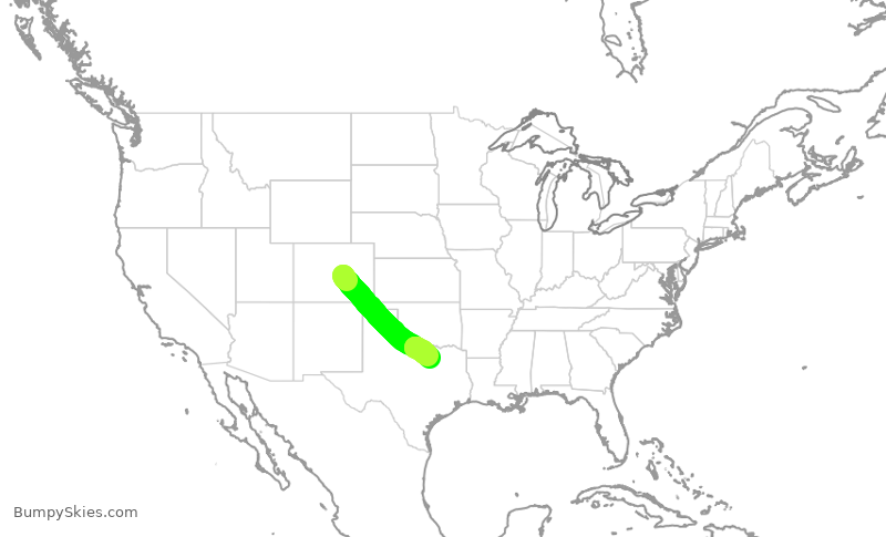 Turbulence forecast map for SKW6234, COS to DFW