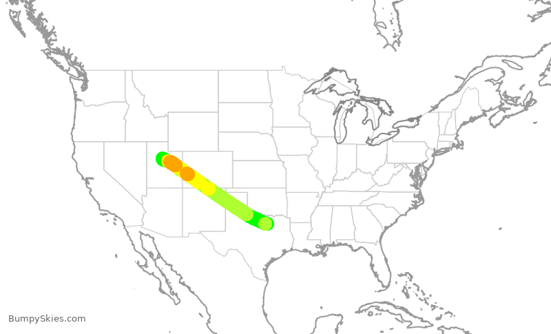Turbulence forecast map for SKW6238, DFW to PVU