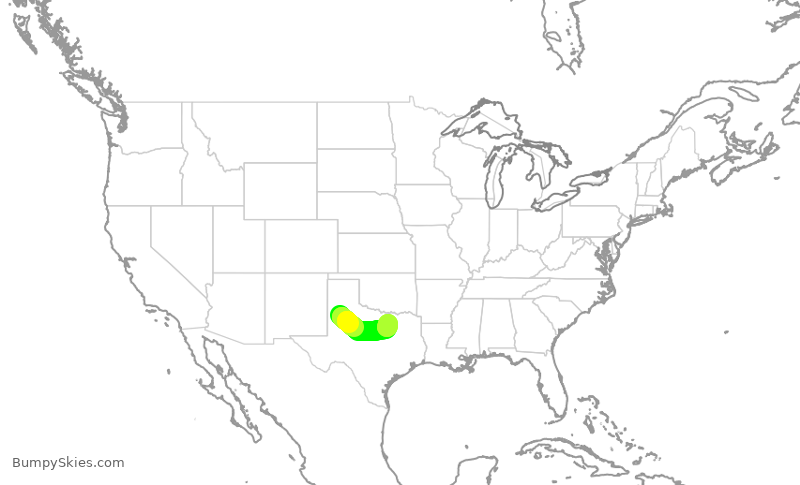 Turbulence forecast map for SKW6240, LBB to DFW