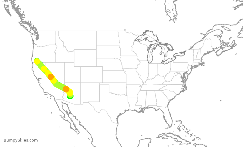 Turbulence forecast map for SKW6240, MFR to PHX