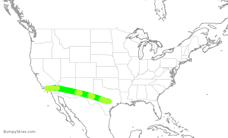 Turbulence forecast map for SKW6243, AUS to LAX