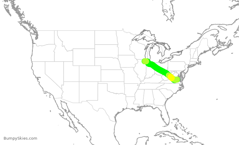 Turbulence forecast map for SKW6249, RIC to ORD