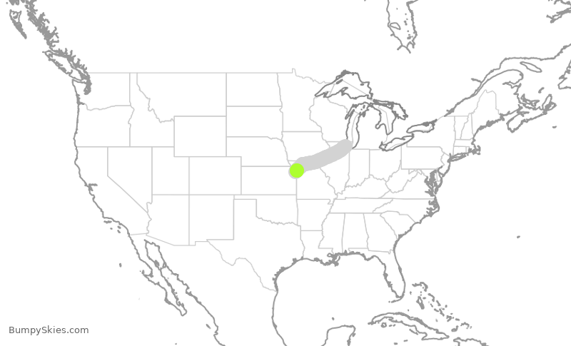 Turbulence forecast map for SKW6250, MCI to ORD