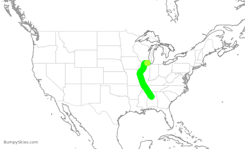 Turbulence forecast map for SKW6255, BHM to ORD