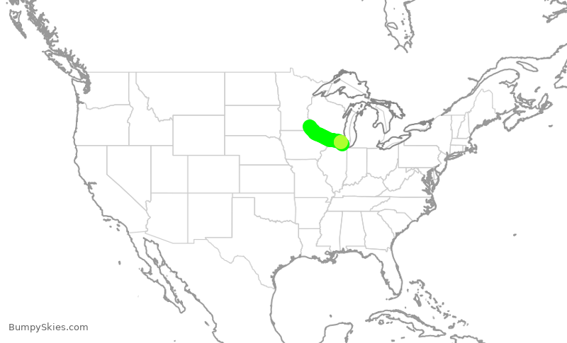 Turbulence forecast map for SKW6258, RST to ORD