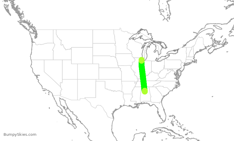 Turbulence forecast map for SKW6260, ORD to BHM
