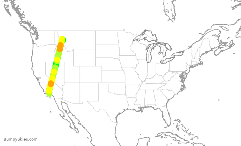 Turbulence forecast map for SKW6270, LAX to MSO
