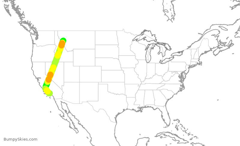 Turbulence forecast map for SKW6270, MSO to LAX
