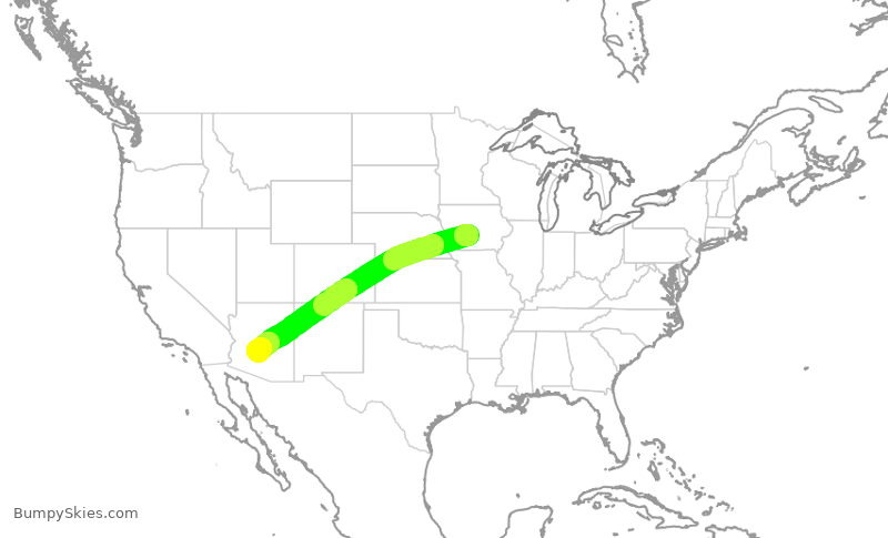 Turbulence forecast map for SKW6271, DSM to PHX