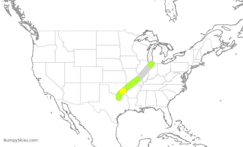 Turbulence forecast map for SKW6272, DFW to SBN