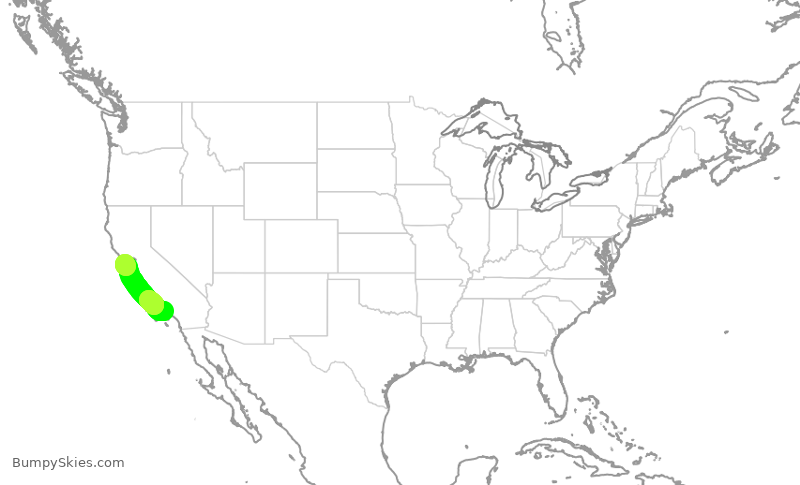 Turbulence forecast map for SKW6274, LAX to SFO