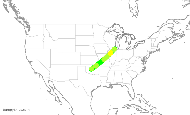 Turbulence forecast map for SKW6274, OKC to ORD