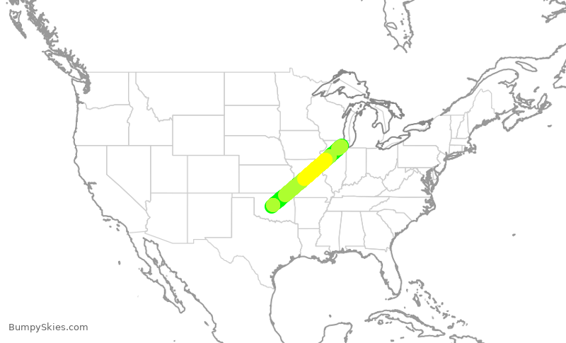 Turbulence forecast map for SKW6274, ORD to OKC