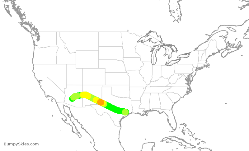 Turbulence forecast map for SKW6279, IAH to PHX