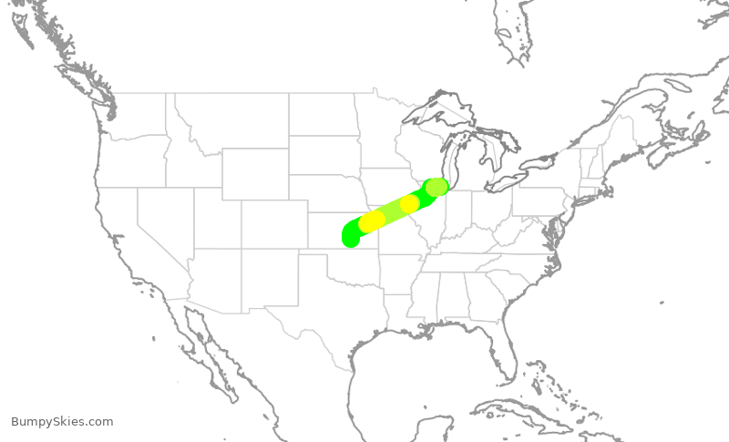 Turbulence forecast map for SKW6283, ICT to ORD