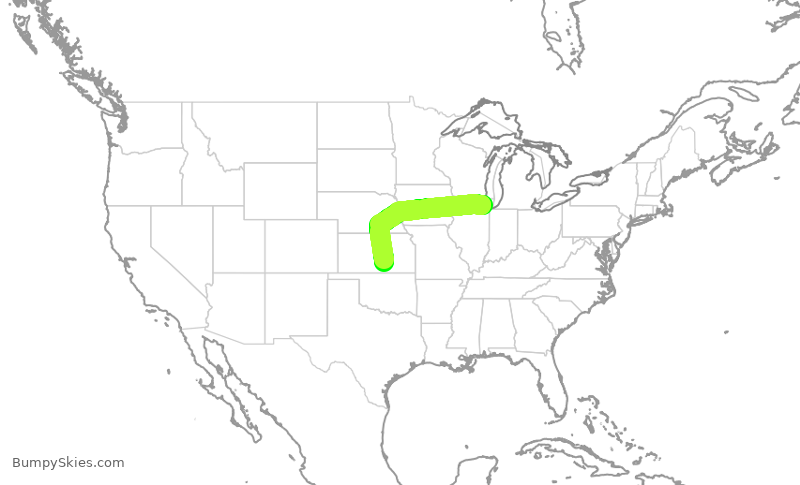 Turbulence forecast map for SKW6284, ORD to ICT