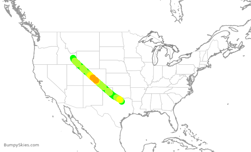 Turbulence forecast map for SKW6285, IDA to DFW