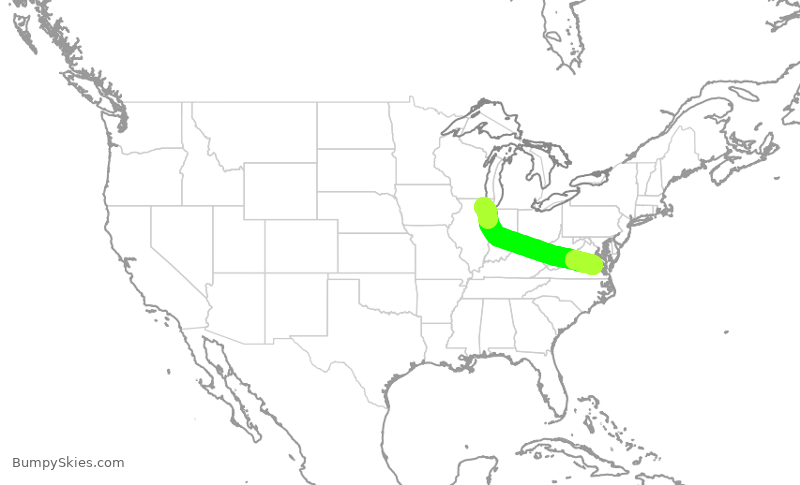 Turbulence forecast map for SKW6285, ORD to RIC