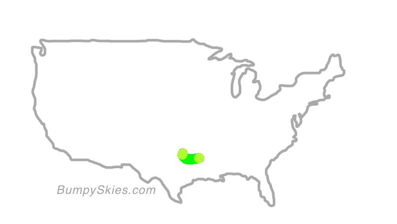 Map of continental US with illustrated flight path and turbulence forecast (described in text below)